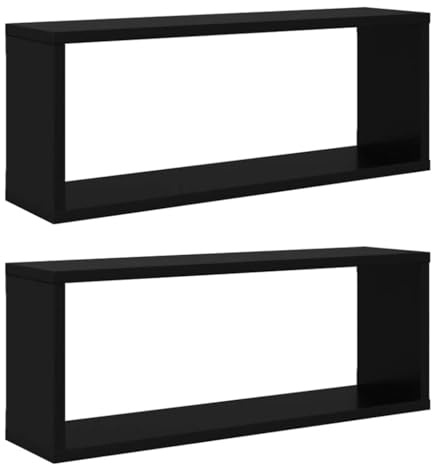 vidaXL 2X Würfelregal Wandregal Hängeregal Cube Lounge CD Regal Dekoregal Bücherregal Schweberegal Wandboard Regalwürfel Schwarz 60x15x23cm Holzwerkstoff