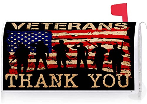 Texupday Veterans Thank You Patriotic American Independence Day Mailbox Cover With Magnetic Strip Memorial Day Mailbox Wraps Post Letter Box Cover Standard Size 21 X 18 for Garden Outdoor Yard Decor