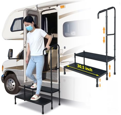 KAAMOS Marchepied pour spa avec rampes à 2 marches pour spa et jacuzzi, pour extérieur et intérieur, hauteur réglable avec deux rampes, escalier portable pour jacuzzi, piscine, camping-car