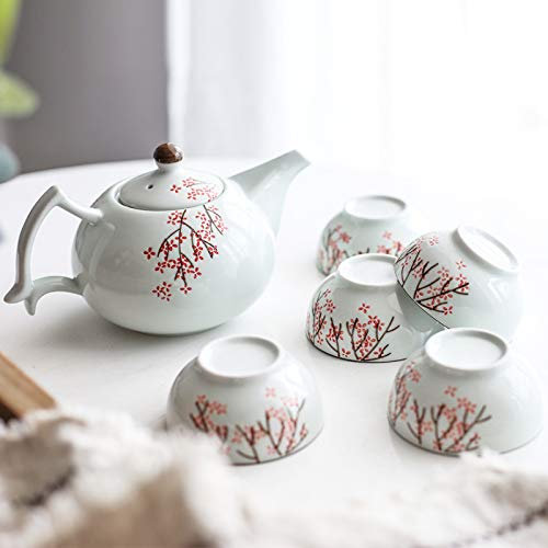 Juego de té de porcelana china, tazas de café, servicio de té de cerámica, 1 tetera con infusor y 5 tazas de té, juego de té Kungfu para adultos, servicio de té de boda, decoración