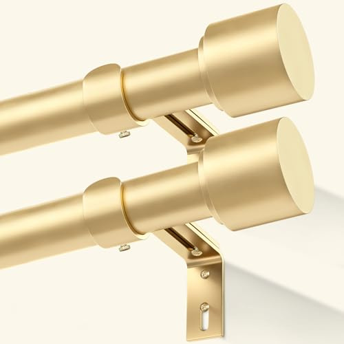 GEEBOBO 2 Pack Gold Curtain Rods for Windows 66 to 120 Inch, 1 Inch Adjustable Heavy Duty Easy Install Curtain Rods Set for Outdoor, Patio, Farmhouse, Bedroom, Living Room (Gold,30-120,2 Pack)