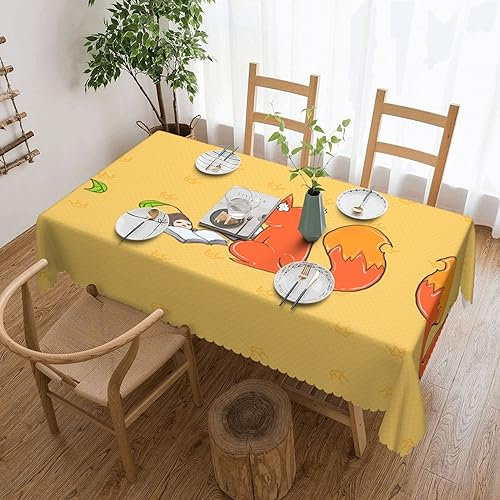 Rechteckige Tischdecke, Sonnenblumenkerne und Füchse, waschbar, bedruckt, Dekostoff, Tischdecke für Esstisch, Buffet, Partys, Bauernhaus, Küche, 137 x 183 cm
