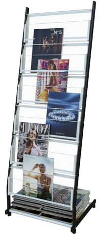 Mecent prospektständer a4 zeitschriftenständer mit 4-Rädern und 6-Lagen Doppellagige Geländer gegen Kippen Wird in öffentlichen Bereichen verwendet (47.5×40×133CM)
