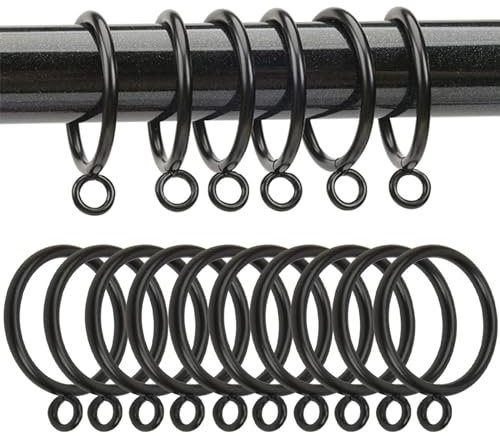 TA-VIGOR 24pcs Metal Curtain Rings, 25mm Internal Diameter, Drapery Eyelet Rings, Black