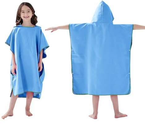 jooeer Bambini Swim Poncho Surf Poncho Asciugamano con Cappuccio, Robe da Bagno Towel in Microfibra Assorbente, Accappatoio per Surf Viaggi Campeggio Piscina Spiaggia, Blu