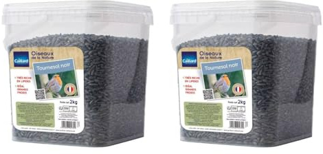 Seau de graines de Tournesol Noir 2 kgs pour Oiseau de la Nature - Lot de 2