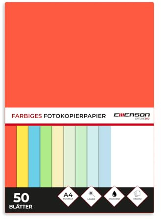 Emerson farbiges Druckerpapier Kopierepapier rot A4 50 Blatt | 80 g/m2 210 x 297 mm | Drucker: Laser, Inkjet, Fotokopie, Fax | Vielseitiges Papier zum Fotokopieren, Basteln
