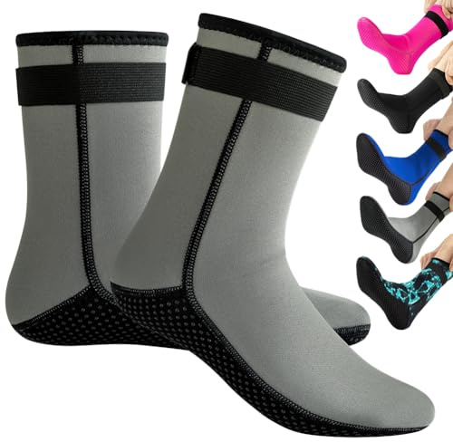 Tyuodna 3 mm Neopren-Socken, Thermo-Neoprenanzug-Socken, verdickte, rutschfeste Tauchsocken, Stiefel, schnelltrocknende Schwimmsocken für Männer und Frauen, grau, One size