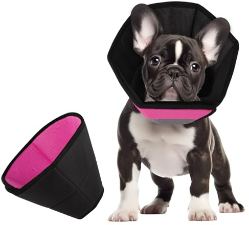 CITÉTOILE Halskrause Hund, Bequem Schutzmaßnahmen Schutzkragen Hund, Einstellbar Hundekragen, Vorbeugung von Biss- und Halskrause Leckwunden, Rosagrau, S