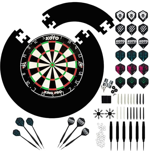 KOTO - King Pro Edition Schwarz Incl. Surround & Accessory Kit Steeltip 90 Stücks, 2 Sets Dartpfeile 23 G, 6x3 Flights, 6x3 Shafts