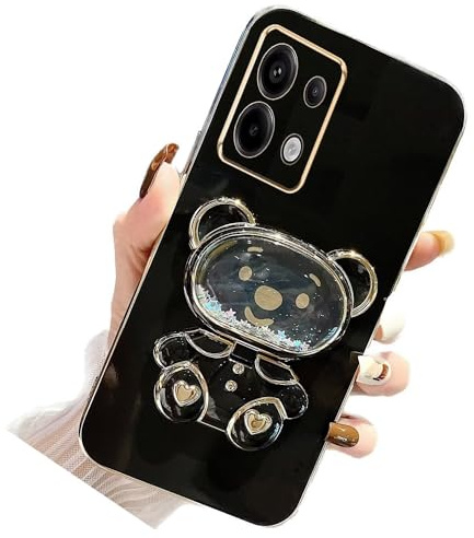 Nadoli pour Xiaomi Redmi Note 13 Pro 4G Sable mouvant Ours Béquille Coque,Ultra Mince Placage Pliant Maquillage Supporter Silicone Flexible Paillette Housse Étui de Potection