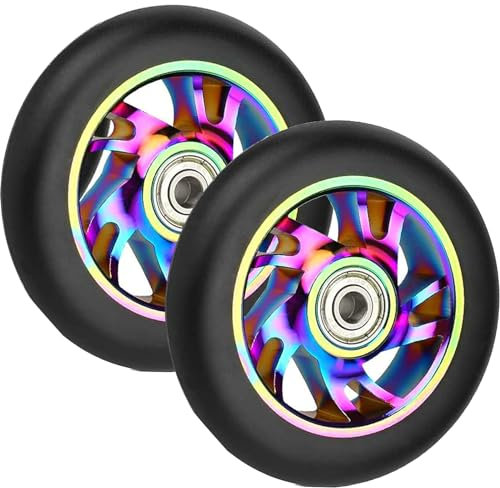 1 Paar 110 mm Scooter-Räder mit ABEC-9-Kugellagern, passend für Razor/Apollo/Cox Swain Stunt-Scooter, Alloy Series Pro Stunt-Scooter-Rad, 2 Ersatz-PVC-Räder