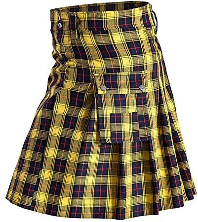 Duohropke Schottischer Kilt Herren Kariert Hohe Taille Kurz Skirt Retro Rock Röcke mit Taschen Darkness Traditioneller Kilt Outdoor Atmungsaktive Ausflug Minirock Moderne Schottenrock
