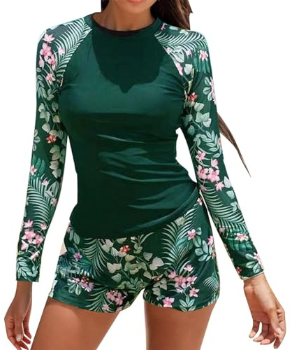 KBOPLEMQ - Camiseta de natación de manga larga con protección UV UPF 50+ para mujer, secado rápido, protección solar, ropa de baño atlética, traje de baño, bañador, bañador, bañador, bañador de mujer