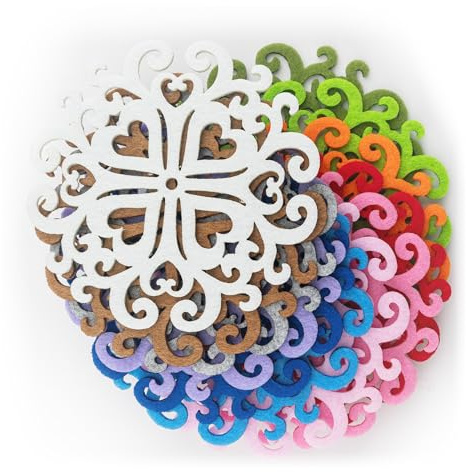 Summer-Ray 12pcs Laser Cut Multicolor Felt Coaster 4 inch Size Unique Home/Kitchen Decoration