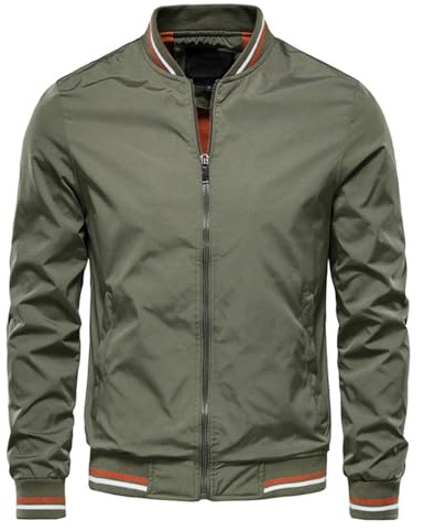 BOIWEX Dünne Bomberjacke Für Herren, Leicht, Atmungsaktiv, Baseballjacke, Lange Ärmel, Lässige Bikerjacke Mit Tasche, Bequeme Sommer Outdoor Sportjacke, Oberteil, Grün, L
