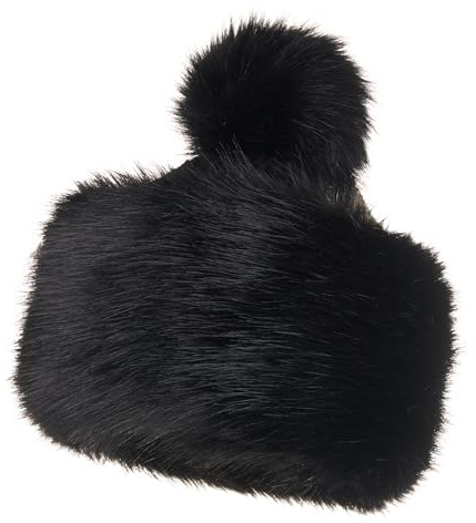 Futrzane Classic Bommel Mütze - Fellmütze Damen - Russen Wintermütze aus Pelz (M, Schwarz Classic)