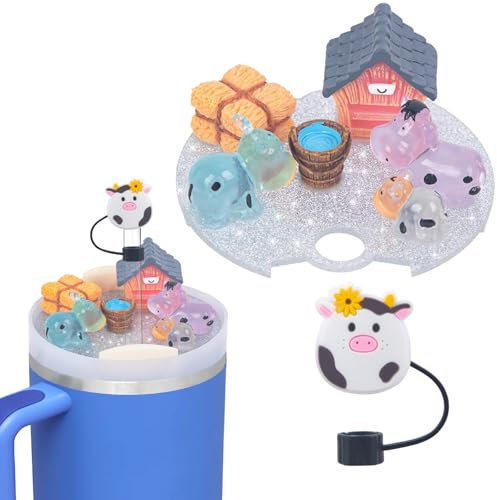 Kompatibel mit Stanley Cup-Zubehör-Anhängern, wiederverwendbare Trinkhalm-Abdeckkappe aus Silikon, kompatibel mit Stanley-Bechern mit 1,2 l und 850 ml (Kuh, 1,2 l)