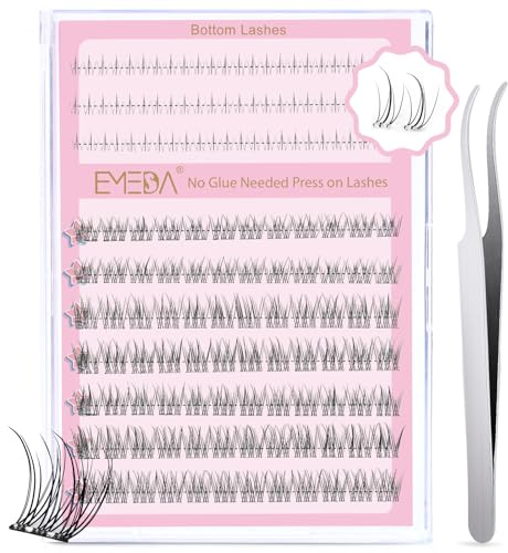EMEDA Selbstklebendes Wimpern-Cluster-Set, kein Kleber erforderlich, natürliche Wimpernbügel, vorgeklebter Wimpern-Cluster, drücken Sie auf Wimpern und untere Cluster-Wimpern, ohne Klebstoff unter den