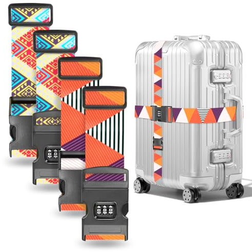 Koffergurte 4 stück,kofferband auffällig,koffergurt mit zahlenschloss,einstellbar kofferband Gurt,koffergurt kreuzgurt,Luggage Strap,Für 28-Zoll-Koffer (Orang26, Für 28-Zoll-Koffer)