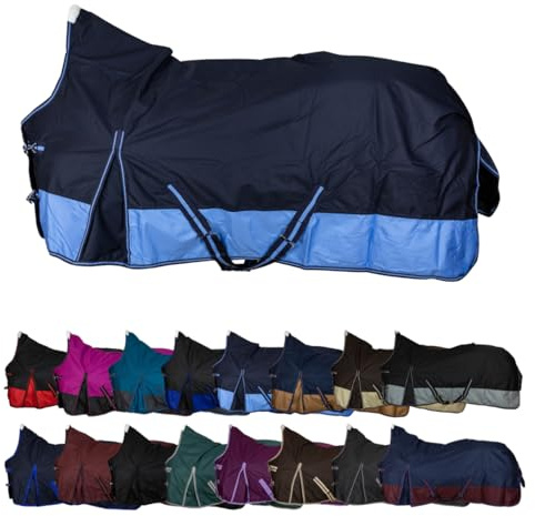 RL24 - Weidedecke High Neck Basicline 600D – Regendecke & Übergangsdecke – wasserdichte Outdoordecke mit Kreuzbegurtung – Pferdedecke in Blau/Babyblau – Größe 125cm (Nylonfutter)