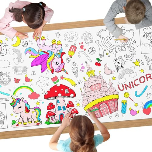 AYESY Einhorn Mal Tischdecke, 183 x 76 cm, Riesige DIY Papier Ausmal Tischdecke, Bastelposter, Spiele, Geschenke, Aktivitäten Banner, Kunst Klassenraum Dekoration