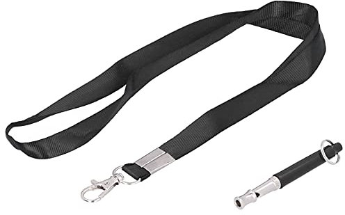 Hundetrainingsset, Hundepfeife, Ultraschallton, Verstellbar, mit Trageband für das Handgelenk Zum Aufhängen Am Hals (schwarz mit Seil)
