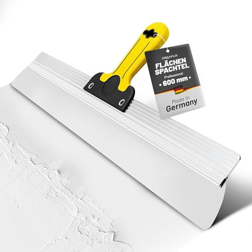 ORGAFLIX Profi Flächenspachtel 600mm (60cm) mit abgerundeten Ecken für Trockenbau, Edelstahlklinge, 2K Softgriff, Spachtel Werkzeug, leichtes Aluminium, Breitspachtel, Wandspachtel - Made in Germany