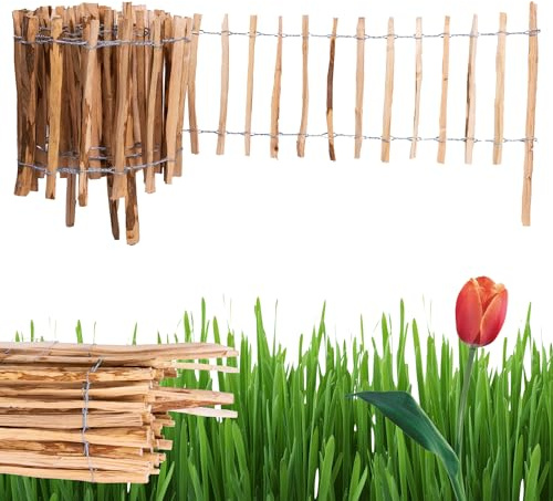Ogrodzenia Wiklinowe Staketenzaun H:35 cm L:5m Lattenabstand 7-8 cm Gartenzaun Beetumrandung Haselnuss Holz Steckzaun Holzzaun Zaunelemente Rollzaun Rollboarder