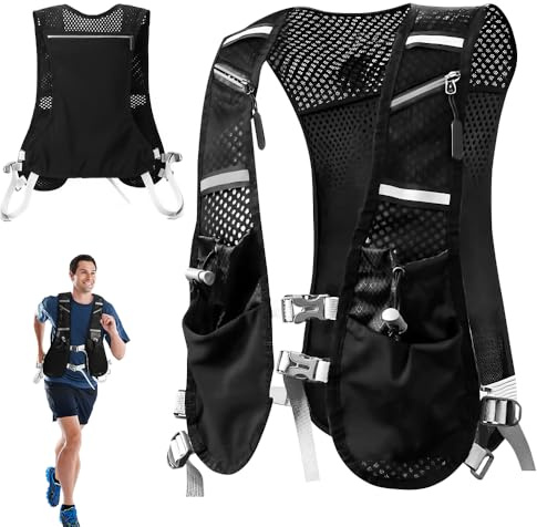Gilet de Course à Pied Homme, Ajustable, 200g Léger Gilet Hydratation Running Femme, Sac Hydratation Running Réfléchissant pour Randonnée, Course, Trail, Marathon, Course à Pied