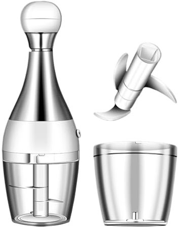 Trituratore alimentare a pressione manuale - Robot da cucina a pressione manuale, tritaverdure Push-Press Hand | Push-Press Hand, tritatutto per alimenti in acciaio inox, multifo