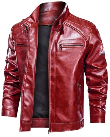 Giacca Pelle Moto Uomo, Giacca da Moto retrò Casual Slim Colletto alla Coreana da Uomo in Stile Motociclista Giacche da Pilota Giubbotto Chiodo Giacca Antivento Giacche da Moto