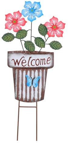 VICASKY Spina da giardino in ghisa per vasi di fiori, picchetti decorativi per e giardino, durevole e pratica decorazione da giardino nel design dei cartoni animati per esterni