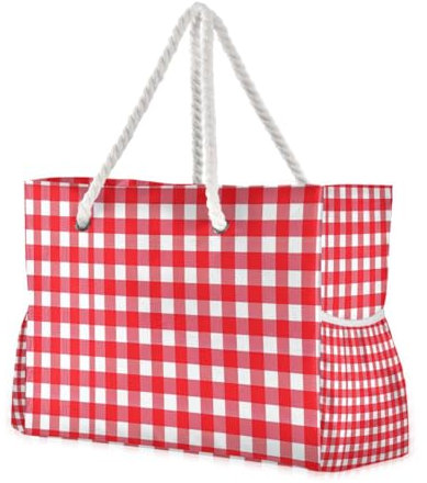 Buffalo Plaid Rosso Vintage Portatile Borsa da Viaggio Impermeabile Sabbia con Tasche Laterali Grandi Borse Tote per Piscina Palestra Alimentari Viaggi, Buffalo Plaid A Quadri Rosso Vintage, 1 size