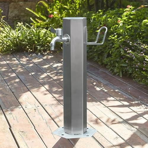 Renmlion Fontana da Giardino con Colonna d'Acqua in Acciaio Inossidabile, Rubinetto da Giardino Verticale con Montaggio a Pavimento per irrigazione/irrigazione/Lavaggio(Height 50cm/19.7in)