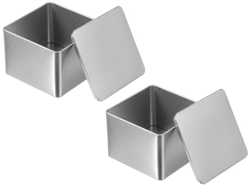 PATIKIL Metal Tea and Tin Set 3.35x3.35x2.56, 2 Pcs Metal Storage Airtight Storage Square Container with Lid for Loose Tea Coffee Candy Treats Gifts Spice DIY, Silver