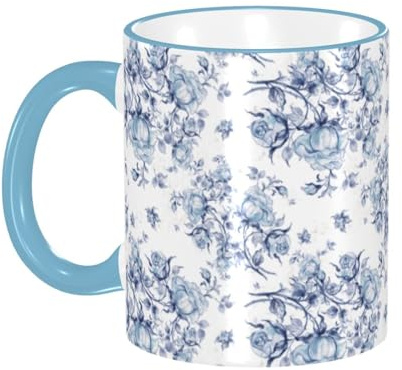 asbwuo Tasse à café à fleurs bleues et blanches avec poignée, tasse à thé, tasse à boire, tasses à café en céramique réutilisables, tasses à café amusantes et fantaisie, tasses, cadeaux, 11 oz