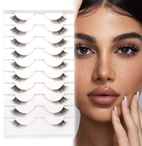 GNALIA Mezze Ciglia Finte Naturali 10 Paia Half Lashes Cat Eye 3D Cancella Banda Trasparente Ciglia Finte Naturali Fake Eyelashes 3/4 Riutilizzabile Corner Lashes