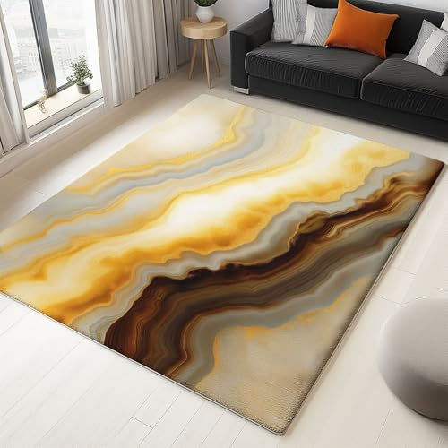 Generisch Relax kuscheliger Kurzflor Teppich 120 x 180 cm Abstrakt Textur Achat Waschbarer Teppich, Kurzflor rutschfest Pflegeleicht Rug für Wohnzimmer Flur Kinderzimmer Schlafzimmer Büro, Gelb