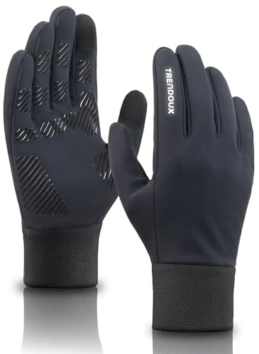 TRENDOUX Thermal Warm Outdoor Gloves Men, Polar Fleece Lined Touch Screen with Anti-Slip Silicone, Breathable Windproof Water-Resistant Driving Cycling Running Gloves for Cold Weather–Black XL