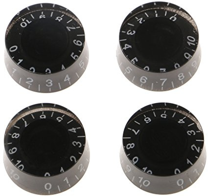 4 Stück Reglerknopf Potiknopf Lautstärkeregler Knob für LP E-Gitarre, Schwarz mit Transparenter Kuppel und Weißer Skala