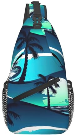 Schultertasche Skateboard Mit Palmenwelle Slingtasche Mode Wasserdicht Sling Bag Herren & Damen, Für Sports, Outdoor, Radfahren