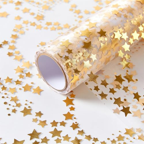 Tischläufer Weihnachten Sterne, 28 cm x 5 m Organza Tischläufer Sterne, Transparentes Tischband Glänzend, Silvester Tischdeko Weihnachten Tischdecke für Hochzeiten Adventszeit Geburtstag