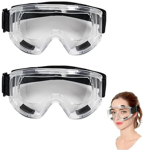 ELYIQI 2 Stück Schutzbrille Arbeitsschutzbrille, Schutzbrille für Brillenträger, Staubschutzbrille Mit Elastischem Band, Staubdicht, für Bau, Labor und Industrie, Kompatibel Mit Brille