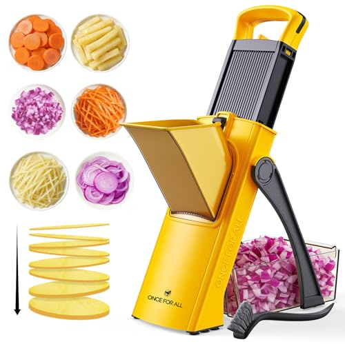 ONCE FOR ALL Gemüseschneider mit Auffangbecken | Gemüsehobel ideal als Pommesschneider&Kartoffelschneider,Zwiebelschneider Gurkenhobel - Würfelschneider, Julienner,Geschenk