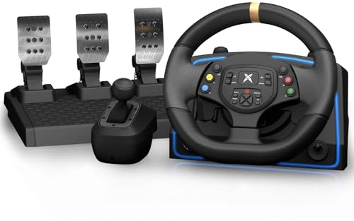 NBCP F10 Pro 1080 Degree Gaming Steering Wheel,Hall-Effect Linear Steering | Hall Effect Metal Pedals,6-Speed H-Pattern Shifter,Dual Vibration,Angle Lock,Sensitivity Adjust,X/D Input,for PC,PS3,ETS2