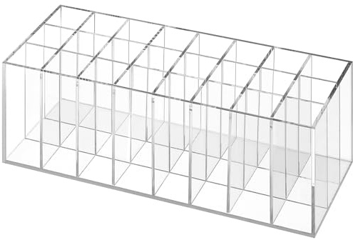 STAHAD Présentoir Cosmétiques Multifonctionnel 24 Compartiments en Acrylique Transparent, Organiseur pour Rouge à Lèvres et Crayons à Sourcils, Support Rangement Maquillage pour Usage
