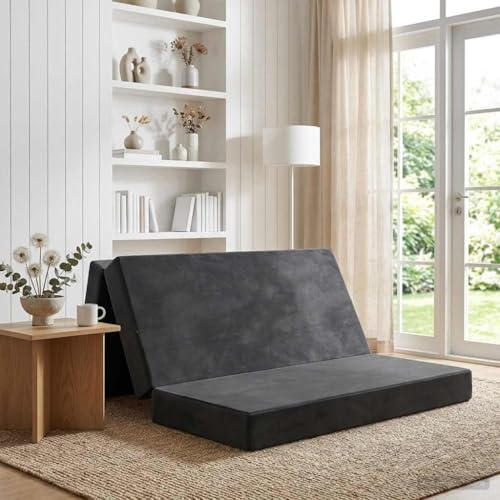 Traylux Fällbar soffa, säng, mörkgrå, 160 x 67 x 45 cm, vikbar soffa med avtagbart överdrag, 2-i-1-funktion, madrass för gäster, sovrum, ergonomiskt ventilerande