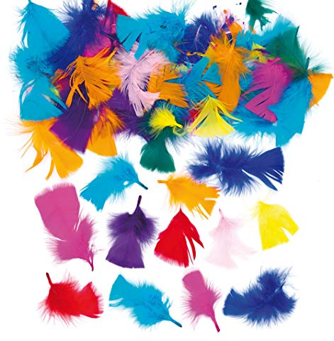 Baker Ross E76 Deko-Federn - zum Basteln für Kinder - ideal als Dekoration zum Karneval für Masken und Karten - 130 Stück, Sortiert