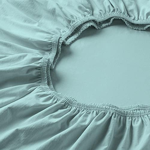 ESTELLA Spannbetttuch Zwirnjersey | Azur | 150x200 cm | bügelfreie & trocknerfeste Qualität | Rundumgummi | 97% Baumwolle